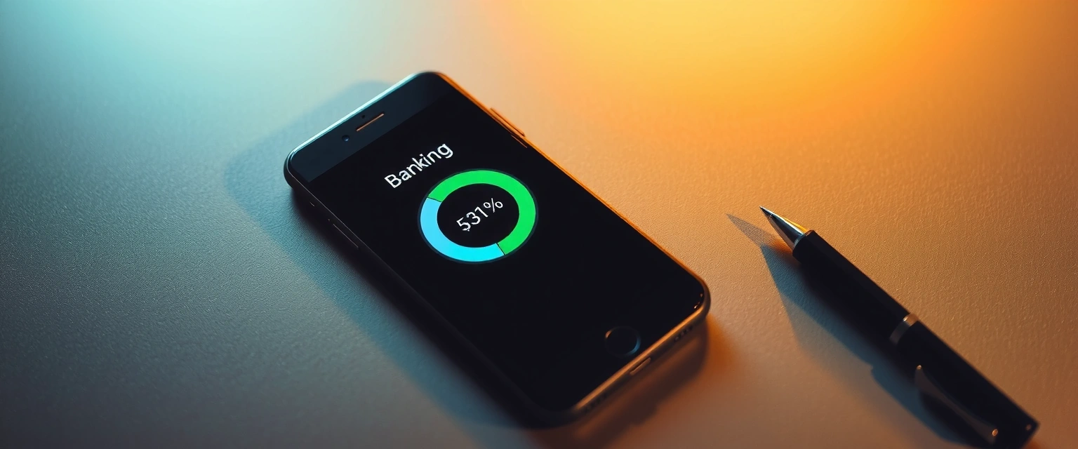 Fintech app interface on a desk